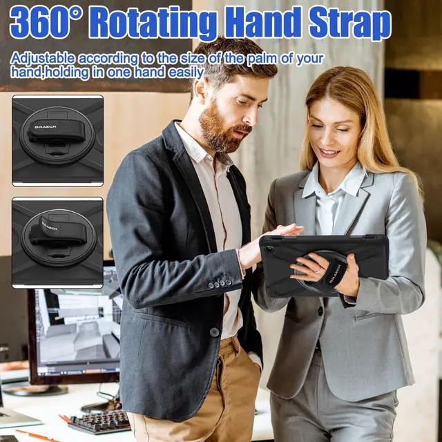 Alt view image 3 of 5 - BRAECNstock for Amazon Fire HD 10 Tablet Case (13th Generation 2023) 10.1" Shockproof Protective Kids Case with Screen Protector [Rotating Hand Strap+Stand], Pen Holder,Shoulder Strap, Black