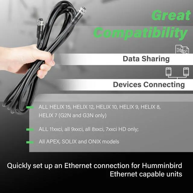 Alt view image 3 of 5 - Bzumperyz 720073-5 15 Foot Ethernet Cable AS EC 15E Replace for Humminbird, Black Fit for Helix, APEX, SOLIX and Onix Models