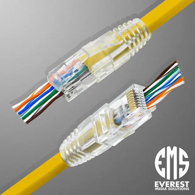 Alt view image 4 of 5 - Everest Media Solutions RJ45 Cat6 Pass Through Connectors and Strain Relief Boots - Pack of 100/100 - EZ to Crimp Modular Plug for Solid or Stranded UTP Network Cable - Male Ethernet Connector End