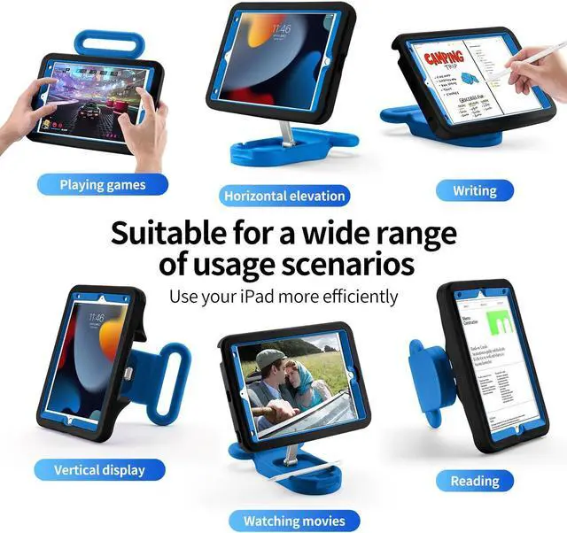 Alt view image 3 of 5 - LeiJue Kids Case for iPad 7th/8th/9th Gen 10.2 inch,Adjustable Portrait/Landscape Stand/Drop Proof with Handle/Kickstand,Child Friendly Protective Cover for iPad 10.2 2021/2020/2019 (BlackBlue)