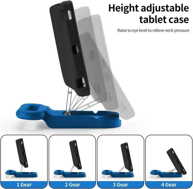 Alt view image 5 of 5 - LeiJue Kids Case for iPad 7th/8th/9th Gen 10.2 inch,Adjustable Portrait/Landscape Stand/Drop Proof with Handle/Kickstand,Child Friendly Protective Cover for iPad 10.2 2021/2020/2019 (BlackBlue)