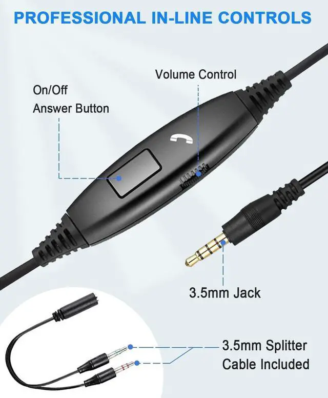 Alt view image 3 of 5 - Callez 3.5mm Cell Phone Headset with Call Control, Computer Headset with Microphone Noise Cancelling for iPhone Samsung iPad PC Skype Office Meetings Call Center Work, Clear Chat, Super Comfort