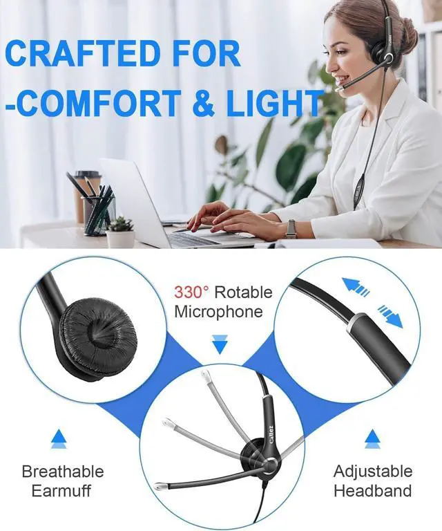 Alt view image 5 of 5 - Callez 3.5mm Cell Phone Headset with Call Control, Computer Headset with Microphone Noise Cancelling for iPhone Samsung iPad PC Skype Office Meetings Call Center Work, Clear Chat, Super Comfort