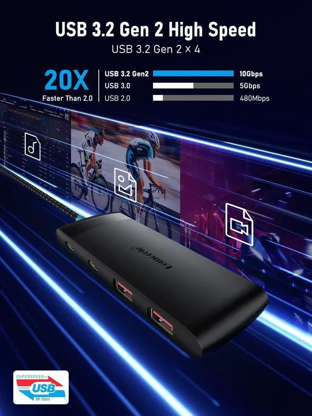 Alt view image 2 of 4 - USB C Hub with 10Gbps 2 USB3.2 & 2 USB C 3.2, Charging Port, USB Port Extender for MacBook Pro/Air, Acer Aspire, HP Dell Laptops, iPad Pro, iPhone 15/15 Pro Max, etc., 1.97ft Cable