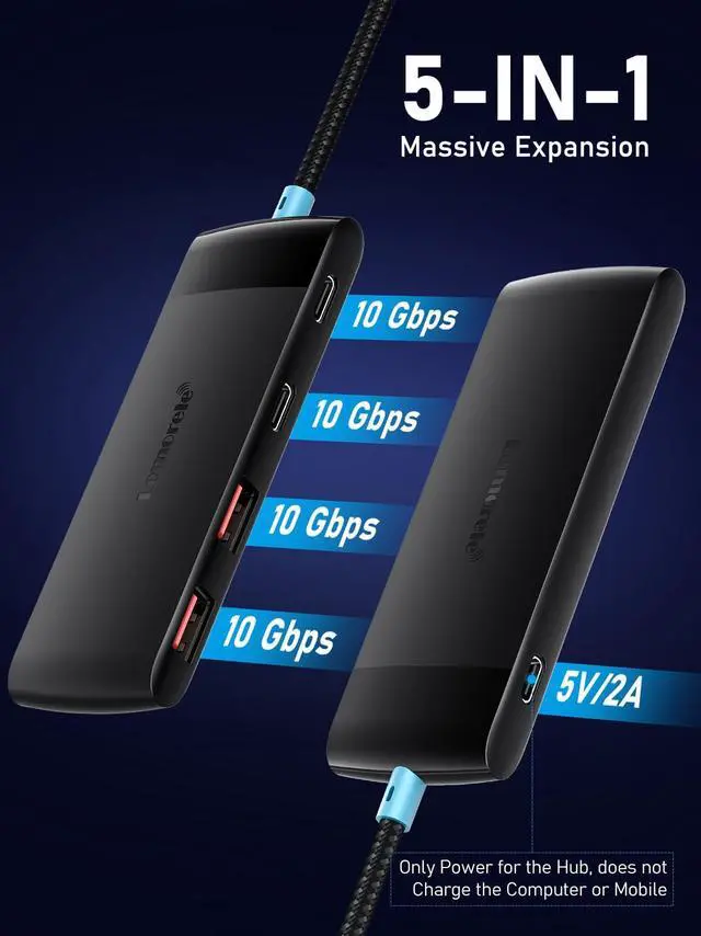 Main image of USB C Hub with 10Gbps 2 USB3.2 & 2 USB C 3.2, Charging Port, USB Port Extender for MacBook Pro/Air, Acer Aspire, HP Dell Laptops, iPad Pro, iPhone 15/15 Pro Max, etc., 1.97ft Cable