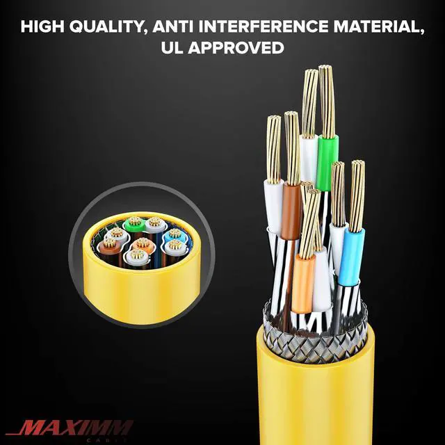Alt view image 3 of 5 - Cat7 Ethernet Cable 15 Feet  6 Pack High-Speed LAN Network Patch Cords, RJ45 Gold-Plated Connectors, 600MHz, 10Gbps  for Router, Modem, PC, Gaming, Streaming  Yellow