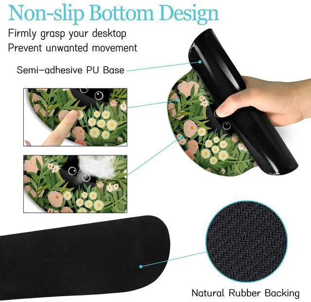 Alt view image 5 of 5 - LIMKRIAN Cat Ergonomic Mouse Pad with Wrist Rest Desk Mat Sets Accessories, Green Mouse Pads for Desk, Gaming Mouse Pad Wrist Support, Keyboard Mat Wrist Rest Cup Coaster Funny Office Desk Decor