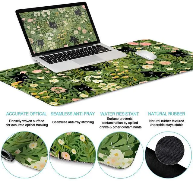 Alt view image 4 of 5 - LIMKRIAN Cat Ergonomic Mouse Pad with Wrist Rest Desk Mat Sets Accessories, Green Mouse Pads for Desk, Gaming Mouse Pad Wrist Support, Keyboard Mat Wrist Rest Cup Coaster Funny Office Desk Decor