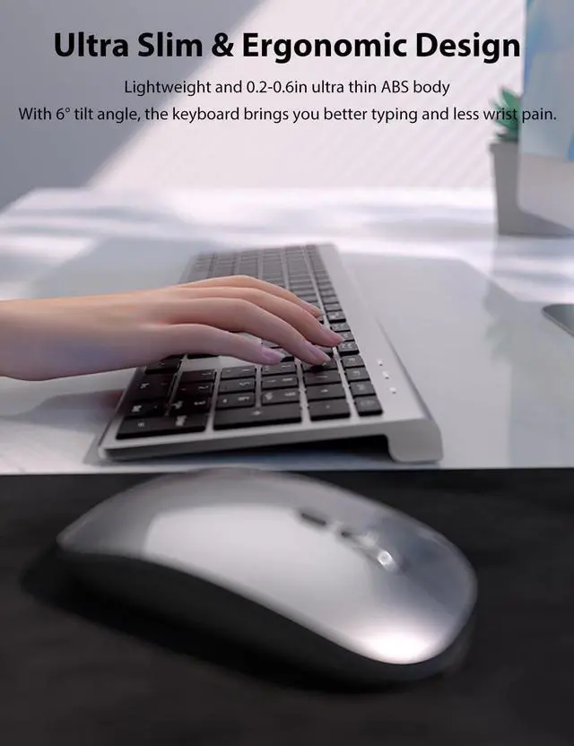 Alt view image 5 of 5 - LINKEET Dual-Mode Wireless Keyboard and Mouse Combo, Rechargeable 2.4G/Bluetooth Keyboard Mouse Set, Ultra Slim Full Size 108-Key with Numpad Silent Scissor Keys for PC/Laptop/Win/Mac, Grey Black