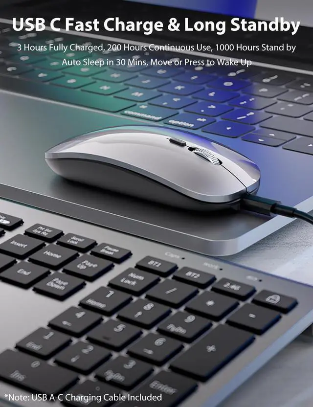 Alt view image 3 of 5 - LINKEET Dual-Mode Wireless Keyboard and Mouse Combo, Rechargeable 2.4G/Bluetooth Keyboard Mouse Set, Ultra Slim Full Size 108-Key with Numpad Silent Scissor Keys for PC/Laptop/Win/Mac, Grey Black