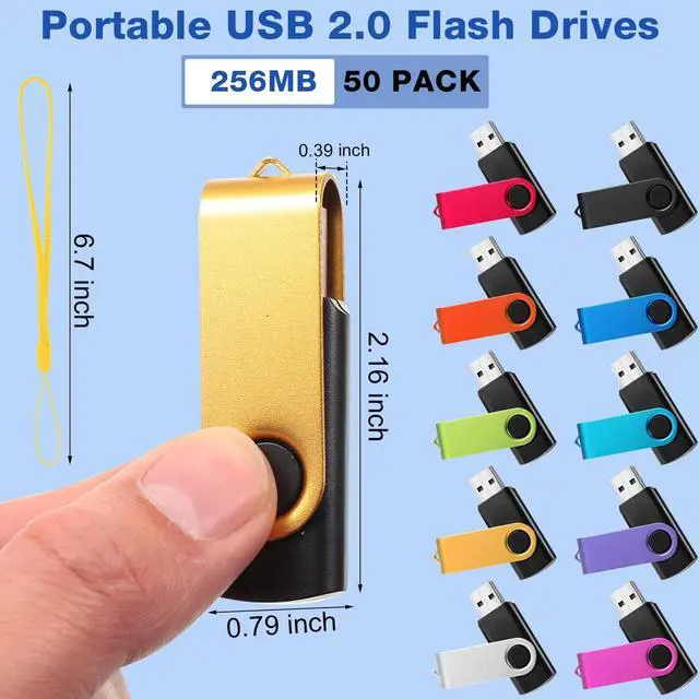 Alt view image 2 of 5 - 50 Pack 256MB USB 2.0 Flash Drives Bulk with Lanyards Portable USB Thumb Drives Swivel with LED Light Swivel Flash Drive for Office School Data Storage Backup