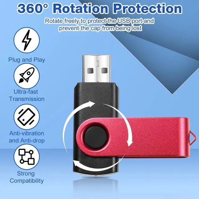 Alt view image 5 of 5 - 50 Pack 256MB USB 2.0 Flash Drives Bulk with Lanyards Portable USB Thumb Drives Swivel with LED Light Swivel Flash Drive for Office School Data Storage Backup