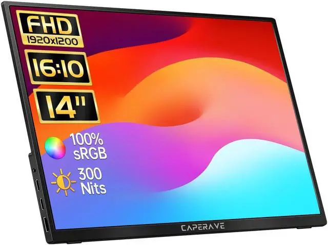 Main image of CAPERAVE Portable Monitor - 14.0" USB C HDMI Travel Monitor for Laptop, FHD 100% sRGB, Built-in Kickstand & Speakers, Second Screen and External Monitor for MacBook Xbox PS4/5 Switch