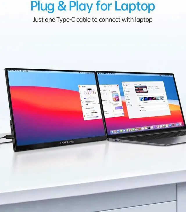 Alt view image 4 of 5 - CAPERAVE Portable Monitor - 14.0" USB C HDMI Travel Monitor for Laptop, FHD 100% sRGB, Built-in Kickstand & Speakers, Second Screen and External Monitor for MacBook Xbox PS4/5 Switch