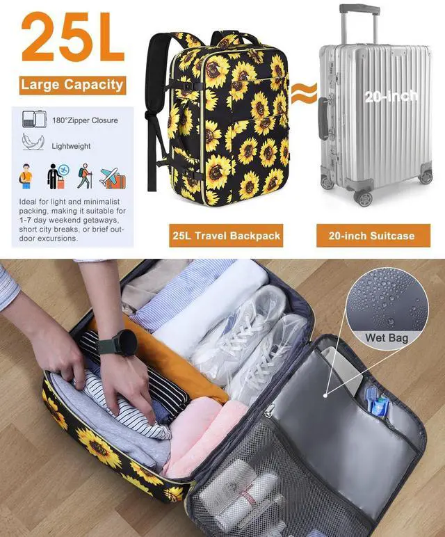 Alt view image 4 of 5 - Capolo Travel Backpack for Women Men Waterproof Laptop Backpack Airlines Approved Carry On Backpack Bag Computer Bookbag for Business, Work, Traveling Fits 17 Inch Laptop(Sunflower)