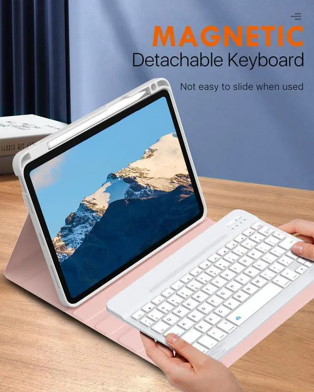 Alt view image 4 of 5 - MoKo for New iPad Air 11 Inch Case with Keyboard 2025/2024 Released, Magic Detachable Folio Keyboard Cover with Pencil Holder for iPad Air 7th/6th/5th/4th Generation, Nosegay Pink