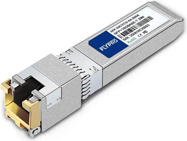 Main image of FLYPROFiber- SFP+ to RJ45 Transceiver, 1.25G/2.5G/5G/10GBase-T SFP+ Module, 10G RJ45 Copper Module Compatible for Cisco SFP-10G-T-S, Ubiquiti UniFi UF-RJ45-10G, Mikrotik, Netgear 100ft/30M, 10pack