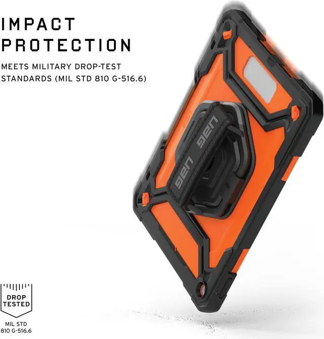 Alt view image 5 of 5 - URBAN ARMOR GEAR UAG Designed for iPad 10.2" 9th/8th Gen 2020-2021 Case w/Built-in Screen Protector, Kickstand, Hand Strap Rugged Transparent Clear Military Grade Protective Cover Plasma Orange/Black