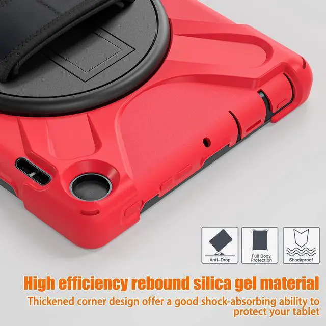 Alt view image 4 of 5 - Rugged Case for Amazon-Kindle-Fire-HD-8 & 8 Plus Tablet (12th Generation, 2022) 8 w/ 360° Rotating Hands-Free Kickstand, Full Body Armor Heavy Duty Shock-Proof Cover w/Hand/Shoulder Strap(Red)