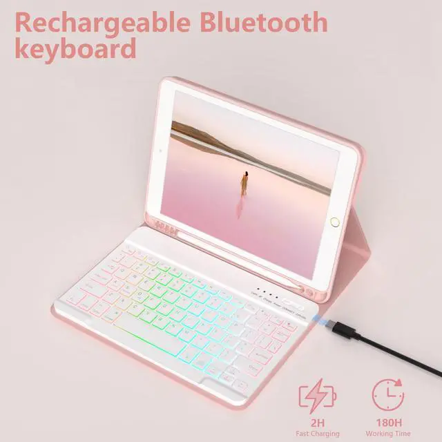 Alt view image 5 of 5 - FUWANG Keyboard Case for iPad 9th Generation 10.2 inch 2021 - Detachable 7 Colors Backlit Stand Folio Keyboard Cover for iPad 8th Gen/7th Gen/iPad Pro 10.5"/iPad Air 3rd Gen, with Pencil Holder