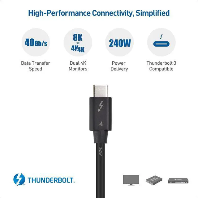 Alt view image 2 of 5 - Cable Matters [Intel Certified 40Gbps Thunderbolt 4 Cable 3.3ft with 8K Video and 240W Charging & [Intel Certified] Braided 40Gbps Thunderbolt 4 Cable 3.3ft Black, with 240W Charging Power Delivery a