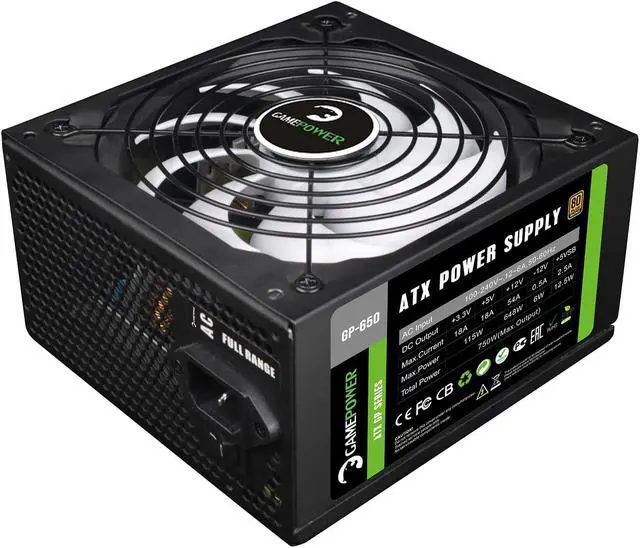 Main image of GamePower Gp-650 PC Power Supply Unit: 650W, 80 Plus Bronze Certified, 85% Efficiency, Single +12V Rail, Low Noise 14 CM Fan, Ideal for Gaming PCs, Desktops, ATX, Micro ATX Desktop Computer - Black
