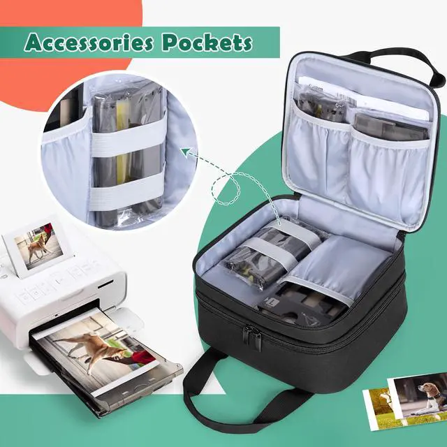 Alt view image 3 of 5 - LUXJA Photo Printer Case Compatible with Canon SELPHY CP1500 / CP1300 / CP1200, Photo Printer Bag with Accessory Pockets, Black