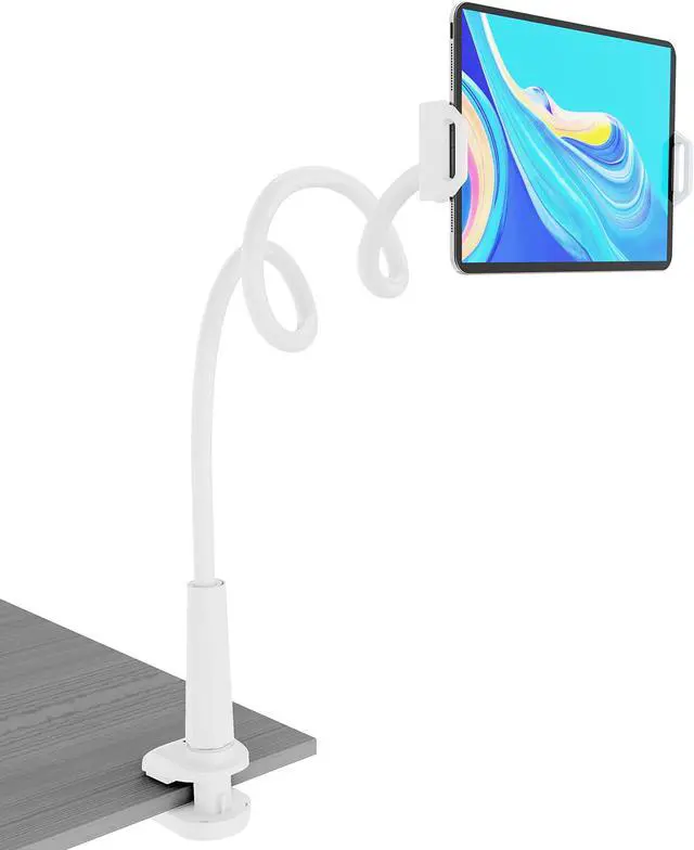 Main image of Tablet Stand Holder, Mount Holder Clip with Grip Flexible Long Arm Gooseneck Compatible with ipad iPhone/Nintendo Switch/Samsung Galaxy Tabs/Amazon Kindle Fire HD (New White)
