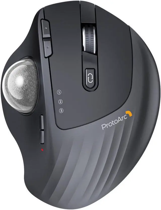 Main image of ProtoArc Wireless Trackball Mouse, EM01 NL Ergonomic Bluetooth Rollerball Thumb Rechargeable Computer Laptop Mouse, Adjustable Angle & 3 Device Connection for PC, Mac, Windows-Silver Ball