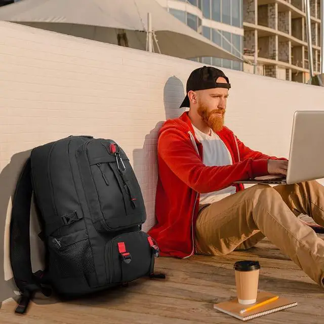 Alt view image 2 of 5 - Fujampe Travel Backpack for Men Women Airline Approved Anti Theft Carry on Backpack with Shoes Compartment USB Charging Port, Waterproof 60L Large Business Hiking Laptop Gym Bag for 17 Inch Laptop