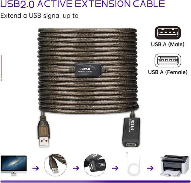 Alt view image 5 of 5 - GGMTY 65 FT USB Extension Cable, USB 2.0 Type A Male to A Female Active Repeater Extension Cable 65 ft, High Speed 480 Mbps