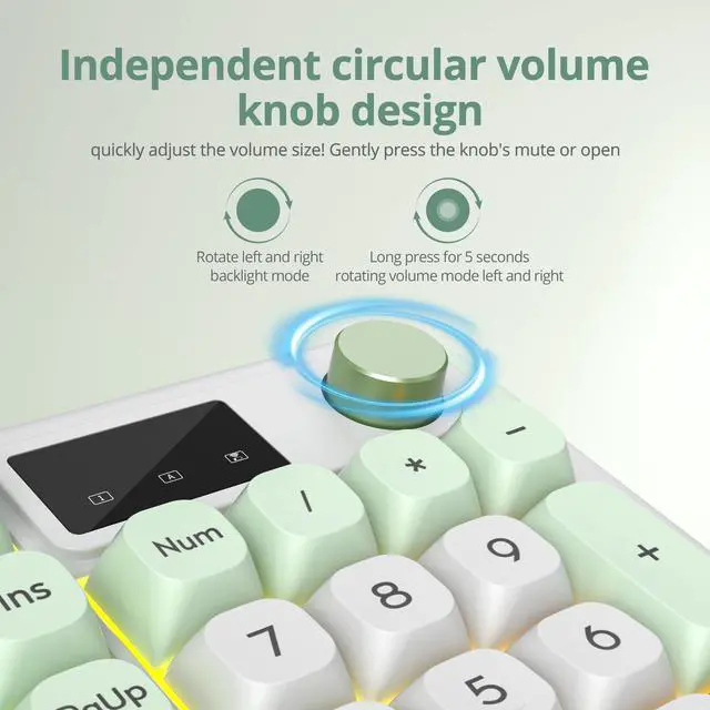 Alt view image 2 of 5 - Mosptnspg RGB Mechanical Feel Membrane Wireless Keyboard, Wired/Bluetooth/2.4G Silent ABS Ball Cap Gasket Structure Gaming Office Keyboard for PC/Mac/Win(White Green)