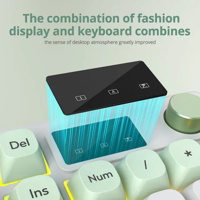 Alt view image 3 of 5 - Mosptnspg RGB Mechanical Feel Membrane Wireless Keyboard, Wired/Bluetooth/2.4G Silent ABS Ball Cap Gasket Structure Gaming Office Keyboard for PC/Mac/Win(White Green)
