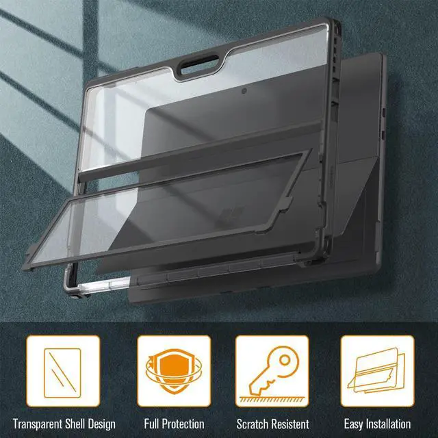 Alt view image 3 of 5 - Fintie Hard Case for 13 Inch Microsoft Surface Pro 11/ Pro 10 / Pro 9 - Shockproof Rugged Cover with Clear Transparent Back Shell + Multiple Angle Viewing Portfolio Business Cover w/Pocket