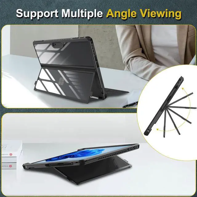 Alt view image 5 of 5 - Fintie Hard Case for 13 Inch Microsoft Surface Pro 11/ Pro 10 / Pro 9 - Shockproof Rugged Cover with Clear Transparent Back Shell + Multiple Angle Viewing Portfolio Business Cover w/Pocket