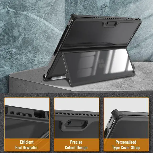 Alt view image 4 of 5 - Fintie Hard Case for 13 Inch Microsoft Surface Pro 11/ Pro 10 / Pro 9 - Shockproof Rugged Cover with Clear Transparent Back Shell + Multiple Angle Viewing Portfolio Business Cover w/Pocket