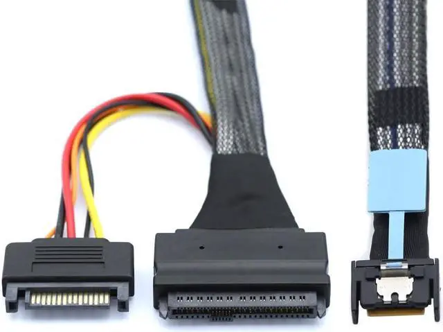 Main image of xiwai PCIe 5.0 MCIO 4X Mini Cool Edge IO to U.2 SFF-8639 NVME PCI-Express with 15P Sata Power Cable for SSD Mainboard 50cm