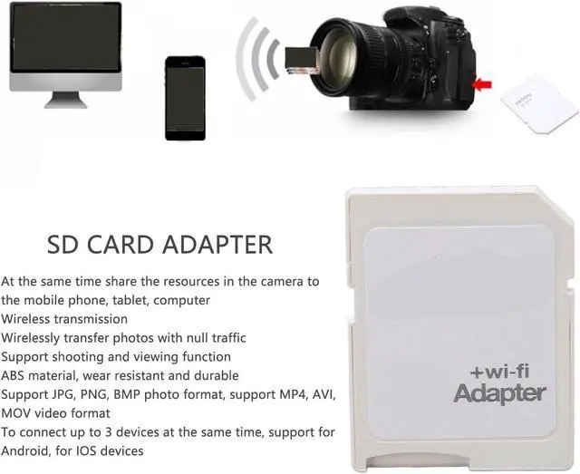 Alt view image 3 of 5 - GOWENIC TF to SD Card WiFi Adapter, for Camera Photo to Phone Tablet, Up to 3 Devices, SD Adapter for Phone Tablet, for Android, for iOS Devices