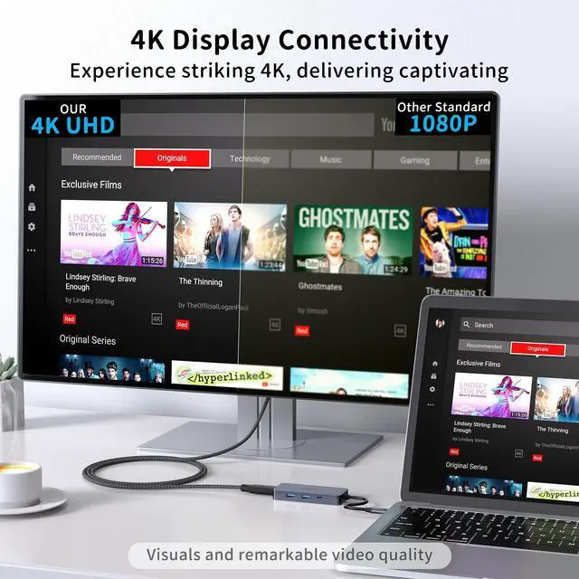 Alt view image 3 of 5 - 7-in-1 USB-C Travel Hub Docking Station: 4K HDMI, Dual USB 3.0, 100W PD, SD/TF Card Reader  Compatible with MacBook, Dell, HP & More