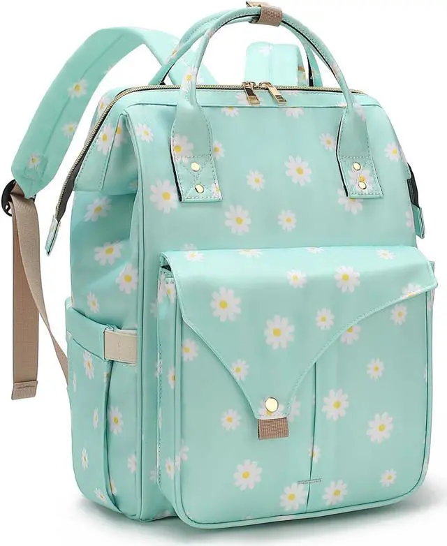Main image of Mimfutu Flowers Laptop Backpack College School Backpack Bookbags Nurse Backpacks Travel Bags for Women Girls Fits 15.6 Inch Notebook (Daisy Green)