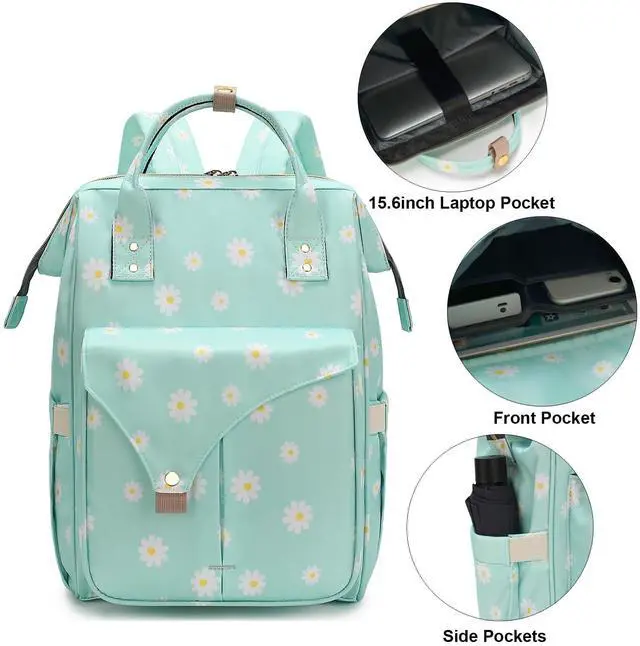 Alt view image 2 of 5 - Mimfutu Flowers Laptop Backpack College School Backpack Bookbags Nurse Backpacks Travel Bags for Women Girls Fits 15.6 Inch Notebook (Daisy Green)