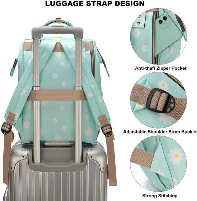 Alt view image 4 of 5 - Mimfutu Flowers Laptop Backpack College School Backpack Bookbags Nurse Backpacks Travel Bags for Women Girls Fits 15.6 Inch Notebook (Daisy Green)