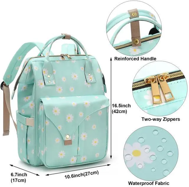 Alt view image 5 of 5 - Mimfutu Flowers Laptop Backpack College School Backpack Bookbags Nurse Backpacks Travel Bags for Women Girls Fits 15.6 Inch Notebook (Daisy Green)