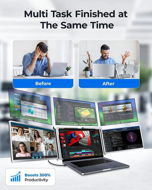 Alt view image 3 of 5 - RayCue Triple Laptop Screen Extender,[Only 1 Cable to Connect],14'' FHD 1080P 16:10 USB-C Laptop Screen Extender for Windows MacOS, Plug and Play for 13-17.3'' Type-C/USB-A Laptop