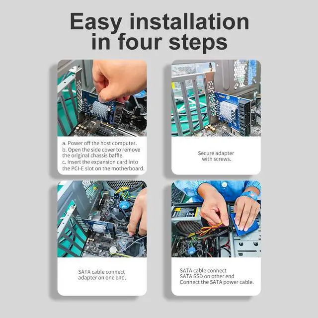Alt view image 5 of 5 - H!Fiber 4 Port PCIe SATA Card with 4 SATA Cable, 6Gbps SATA3.0 Expansion Card, ASMedia ASM1064 chip, PCIe 3.0 X1, Support SSD and HDD, with Full Height and Low Profile Bracket