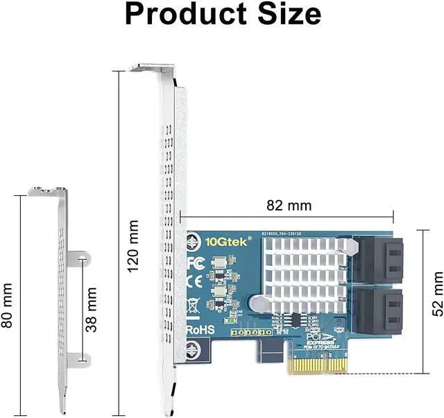 Alt view image 3 of 5 - H!Fiber 4 Port PCIe SATA Card with 4 SATA Cable, 6Gbps SATA3.0 Expansion Card, ASMedia ASM1064 chip, PCIe 3.0 X1, Support SSD and HDD, with Full Height and Low Profile Bracket