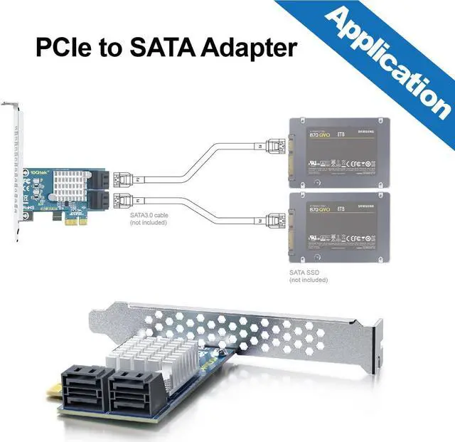 Alt view image 4 of 5 - H!Fiber 4 Port PCIe SATA Card with 4 SATA Cable, 6Gbps SATA3.0 Expansion Card, ASMedia ASM1064 chip, PCIe 3.0 X1, Support SSD and HDD, with Full Height and Low Profile Bracket