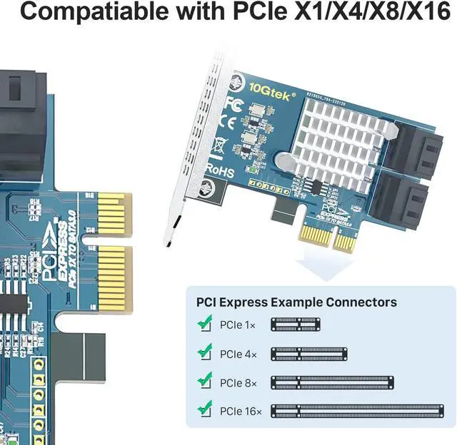 Alt view image 2 of 5 - H!Fiber 4 Port PCIe SATA Card with 4 SATA Cable, 6Gbps SATA3.0 Expansion Card, ASMedia ASM1064 chip, PCIe 3.0 X1, Support SSD and HDD, with Full Height and Low Profile Bracket