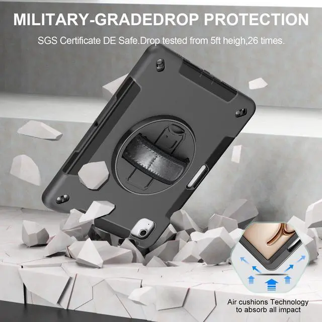 Alt view image 2 of 5 - Miesherk Case for iPad Air 13 Inch 2024, Military Grade Heavy Duty Shockproof iPad Air 6th Generation Case 2024 - Screen Protector, Rotating Stand, Pencil Holder, Hand/Shoulder Strap, Black