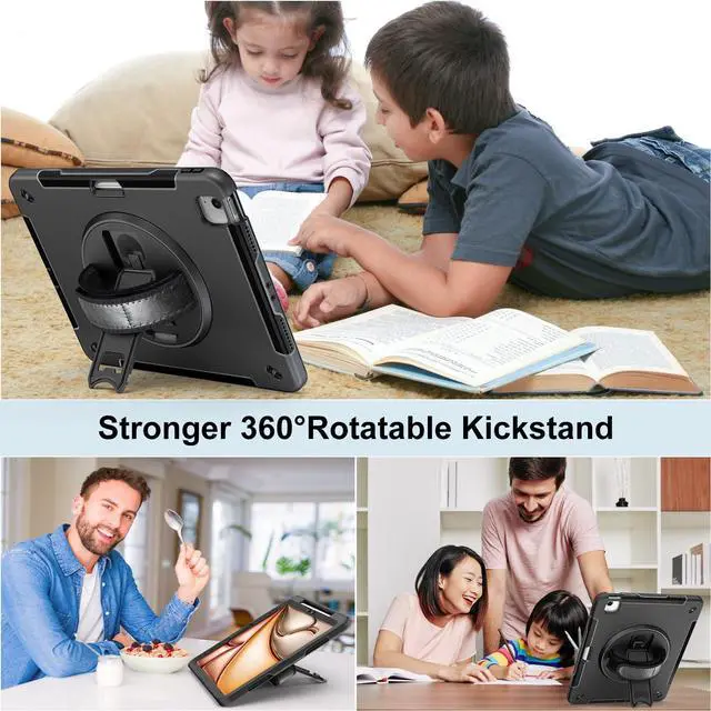 Alt view image 5 of 5 - Miesherk Case for iPad Air 13 Inch 2024, Military Grade Heavy Duty Shockproof iPad Air 6th Generation Case 2024 - Screen Protector, Rotating Stand, Pencil Holder, Hand/Shoulder Strap, Black